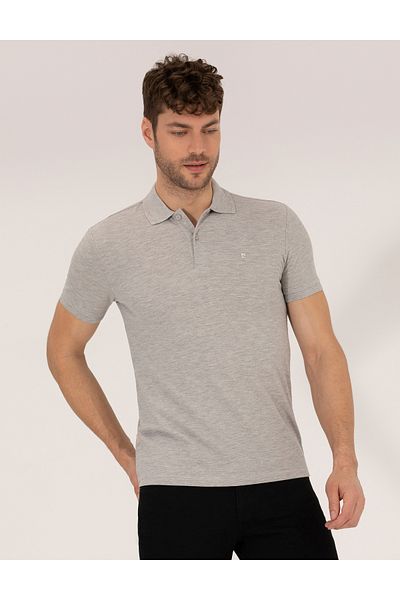 Pierre Cardin Tricou de bază cu gât polo, gri deschis, Melange Slim Fit 50269606-VR091