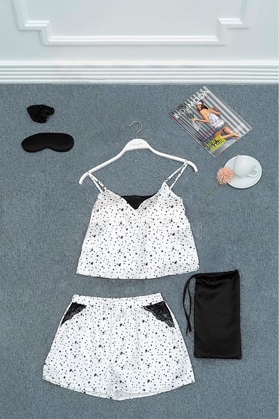 for you sleepwear 5-Piece Star Printed Ecru Athlete Shorts Set
