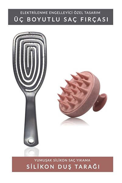 Muggio Silikonski češalj za tuširanje, roza i siva, profesionalna 3D četka za...