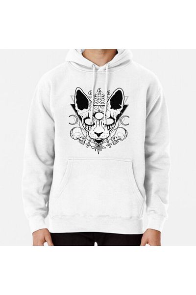 Hvit Stein Very Satanic Black Metal Sphynx Cat Printed Sweatshirt