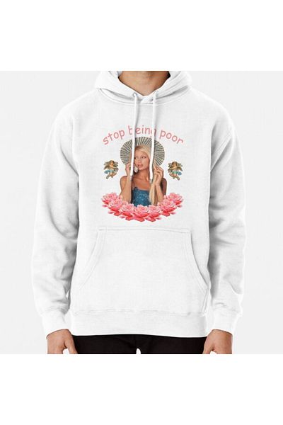 Hvit Stein Hanorac imprimat „Stop Being Poor” Paris Hilton