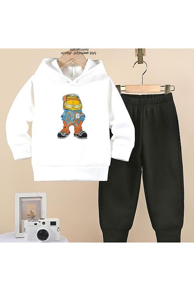 BENROMA KİDS Unisex Kids Tracksuit Set - Hanging Face Cat Printed, Oversize Pattern