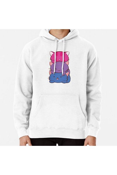 Hvit Stein  Flag Bi Pride Cute Kawaii Cats Printed Sweatshirt