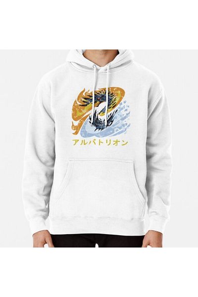 Hvit Stein Φούτερ με στάμπα Monster Hunter World Iceborne Alatreon Kanji