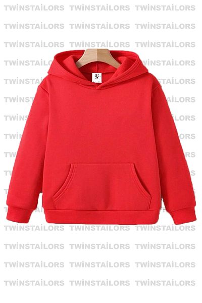 twins tailors Unprinted 2-Pack Unisex Red-Grey Hooded Children's School Sweatshirt with Fleece Inside