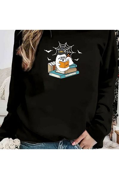 Pink Sky Plus Size Halloween Printed Oversize Sweatshirt