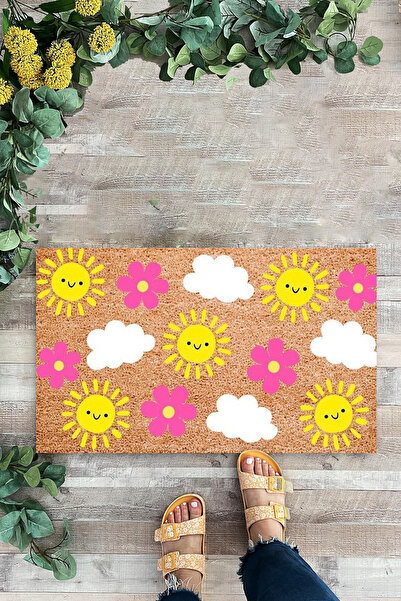 KARMAT Covoraș cu model de soare, flori și nori - digital, potrivit pentru in...