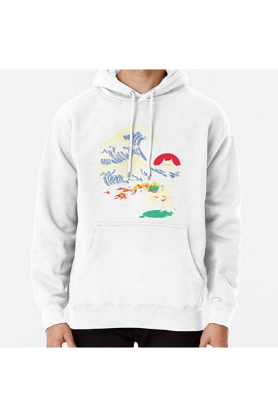 Hvit Stein Hanorac imprimat The Great Wave off Oni Island