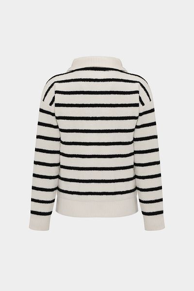 Açelya Okcu Turtleneck Zipper Detailed Striped Women's Knitwear Sweater