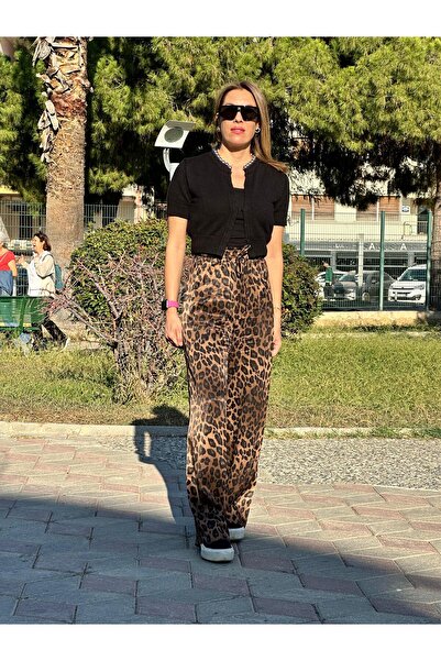 Miyu Accessories miyu saten leopar pantolon