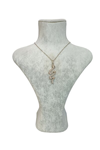 Mos Tespih Embroidered Silver Color Snake Figure Necklace