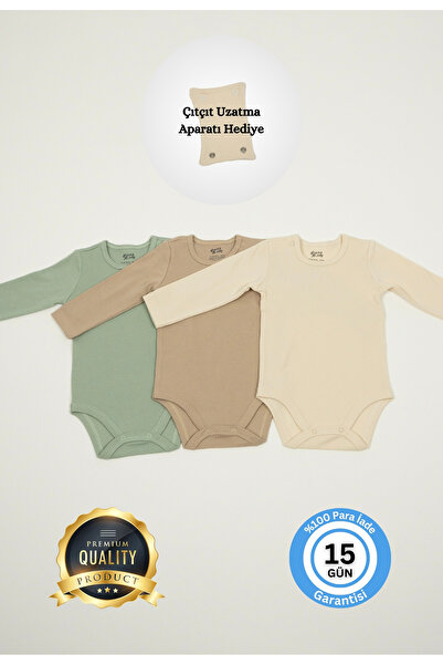 Huggy Mommy Premium Fitilli Kumaş %100 Organik Pamuk 3'lü Erkek Bebek Uzun Ko...