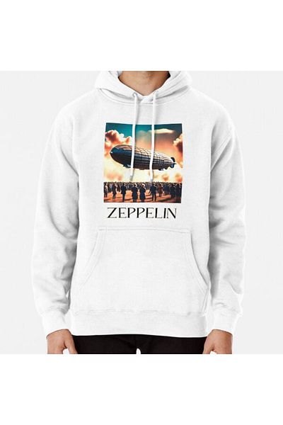 Hvit Stein Φούτερ Zeppelin Retro Abstract Art με στάμπα