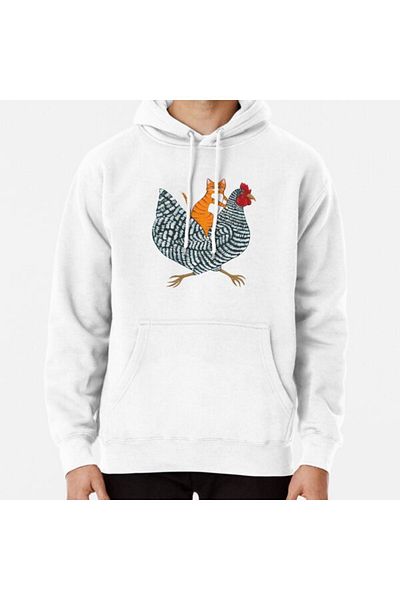 Hvit Stein Φούτερ με στάμπα Ginger Cat Chicken Ride