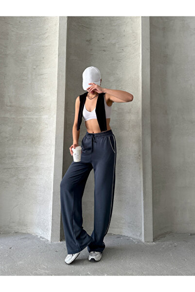 BEJNA Dámské antracitové modální kalhoty s proužkovaným proužkem