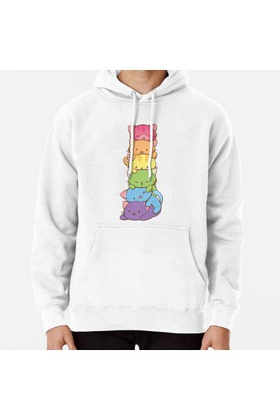 Hvit Stein Pride Flag Kawaii Rainbow Cats Printed Sweatshirt