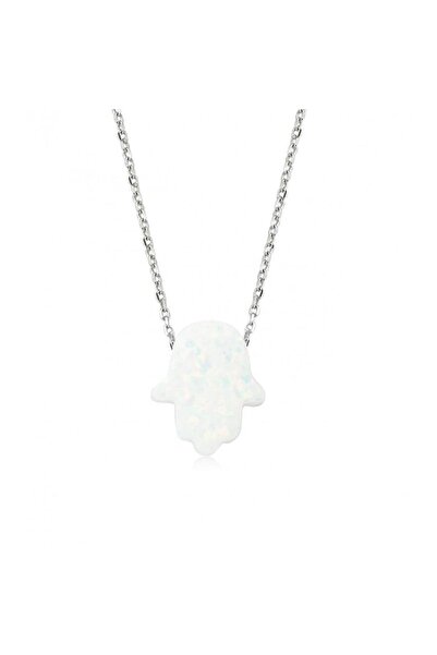 SARIASLAN Beyaz Opal Fatma Ana Kadın Gümüş Kolye 925 Ayar Gümüş