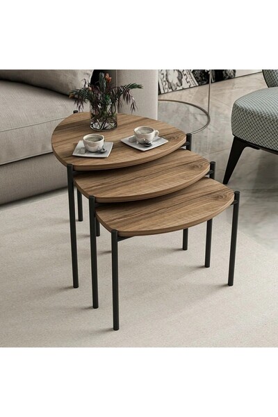 EDMONDA EV AKSESUAR DURU 3LÜ ÜÇLÜ AHŞAP METAL ZİGON SEHPA