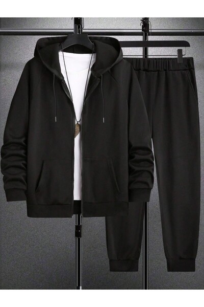 ORLONTEX Ανδρική μαύρη ζακέτα με φερμουάρ και παντελόνι