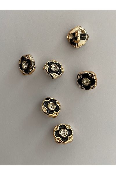 Öztürk Metalized Button with Stone Sew-On Bottom 1.3cm (13mm) Pack of 6. Color: Batik Yellow/Silver. No:5