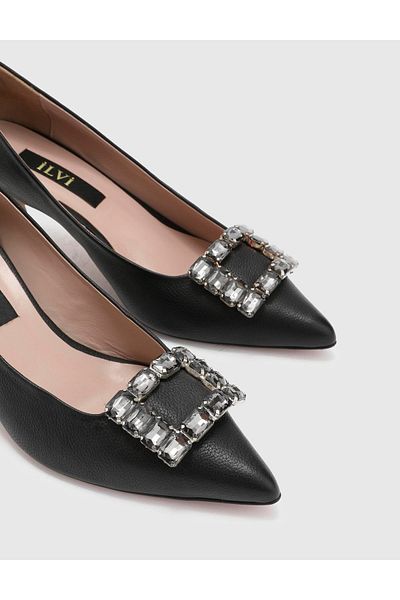 İLVİ Larix Genuine Leather Women's Black Heeled Shoes