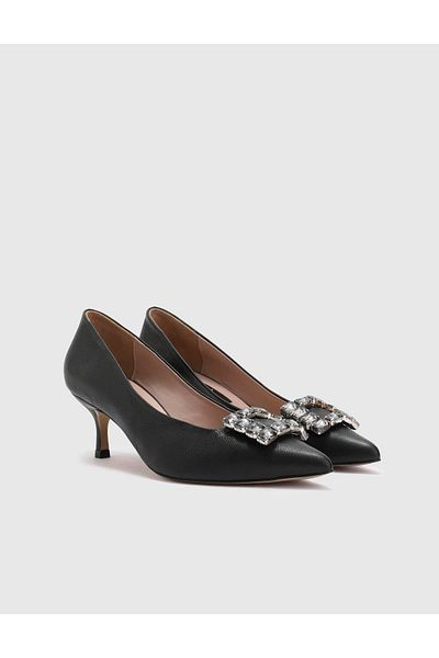 İLVİ Larix Genuine Leather Women's Black Heeled Shoes