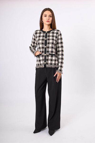 Peraluna Дамско трикотажно яке Diana Gingham - Черно/екрю