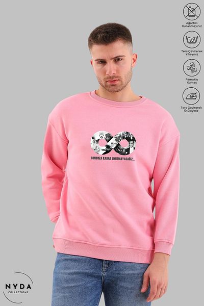 Nyda Collections Unisex μακρυμάνικο Ataturk Infinity με στάμπα με λαιμόκοψη χωρίς κουκούλα υπερμεγέθη φούτερ