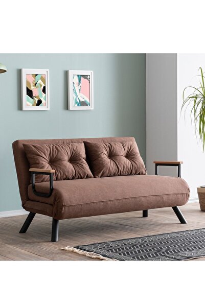 Pafu Sando İkili Keten Katlanır Yataklı Koltuk Açık Kahverengi