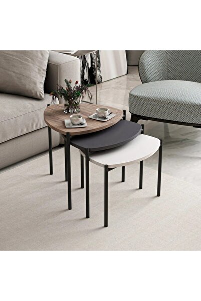 EDMONDA EV AKSESUAR DURU 3LÜ ÜÇLÜ AHŞAP METAL ZİGON SEHPA