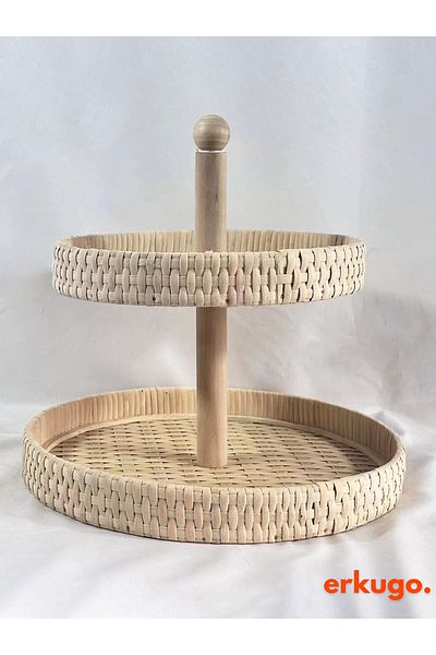ERKUGO 2 Tier 100% Handmade Round Presentation Table, Handmade Natural Rattan Presentation Table Bh24375-2