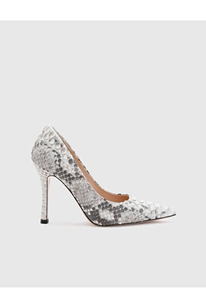 İLVİ Ravello Hakiki Yılan Deri Kadın Gri Topuklu Ayakkabı