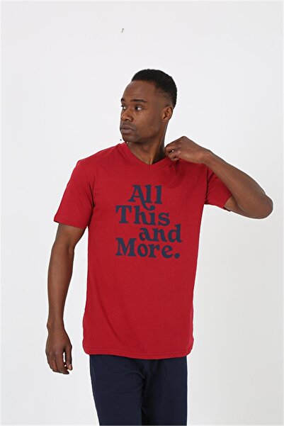 Akbeniz Чоловічий короткий рукав бордовий шорти піжама комплект 20372