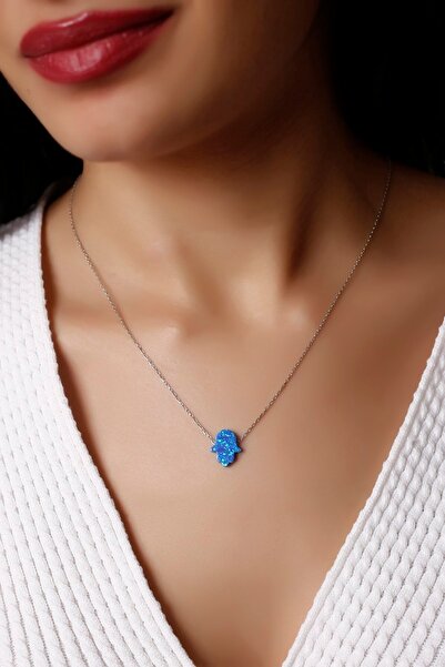 SARIASLAN 925 Ayar Gümüş Opal Fatma Ana Kadın Gümüş Kolye