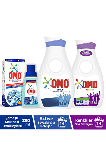 Omo Makine Temizleyici 200ml Sıvı Deterjan Renkliler 910 ml Sıvı Beyazlar Ve ...