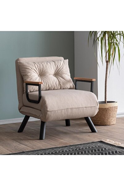 Pafu Sando Tekli Katlanır Yataklı Koltuk Keten Krem