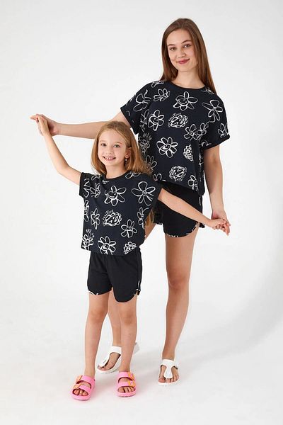 Arnetta Black Cotton Short Sleeve Children's Shorts Set