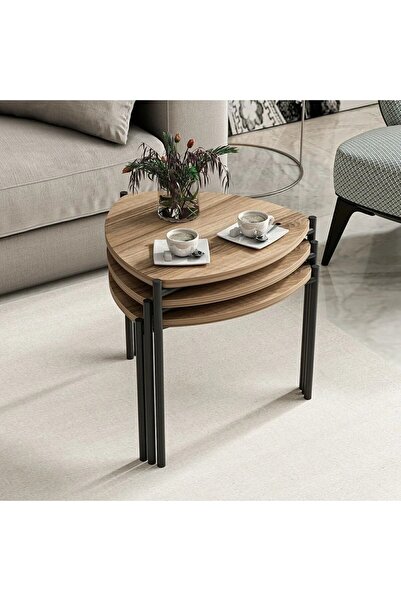 EDMONDA EV AKSESUAR DURU 3LÜ ÜÇLÜ AHŞAP METAL ZİGON SEHPA