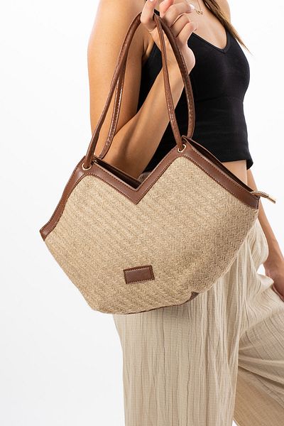 Reddington Women's Straw Bag - Zippered and Scarf Detailed Shoulder Strap