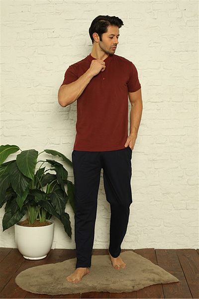 Akbeniz Set pijama 3 piese pentru bărbați, roșu claret, 6824