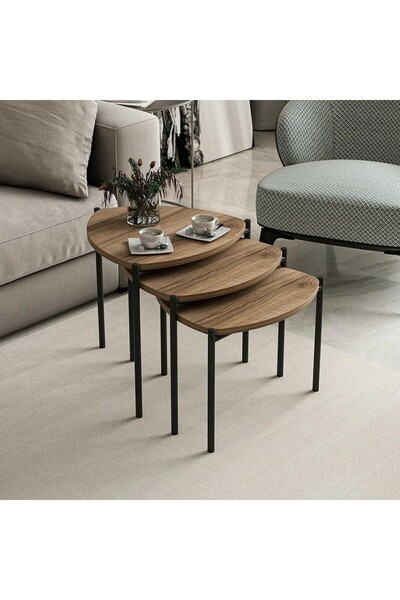 EDMONDA EV AKSESUAR DURU 3LÜ ÜÇLÜ AHŞAP METAL ZİGON SEHPA