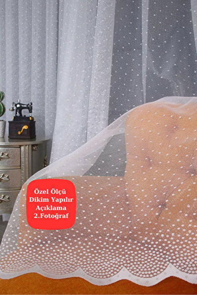 Perde Pendik Tulle Curtain Polka Dot, Dotted, Snowflake, Drop, Kitchen, Children's and Bedroom Tulle Curtain Tight Pleat