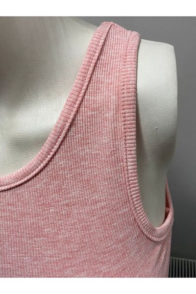 LADY HAZAL Powder Pink Halter Collar Crop Top Darkalıp Ribbed Thin Bias Bustier