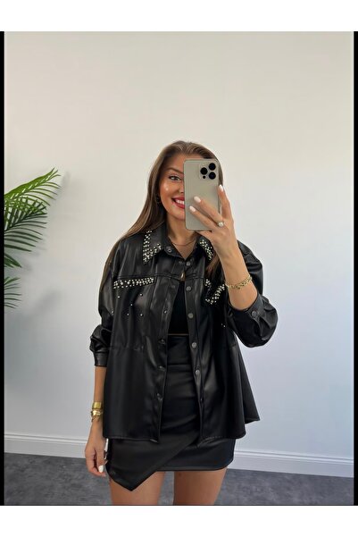 Mzr Collection Deri taşlı ceket