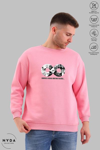 Nyda Collections Unisex μακρυμάνικο Ataturk Infinity με στάμπα με λαιμόκοψη χωρίς κουκούλα υπερμεγέθη φούτερ