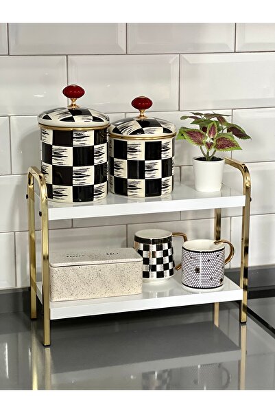 Benefse Mutfak Raf Gold Beyaz Tezgah Üstü Raf Kahve Köşesi Raf Banyo Raf Baharatlık