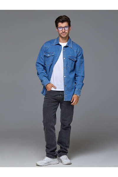 muzzo jeans Oversize ανοιχτό μπλε τζιν πουκάμισο