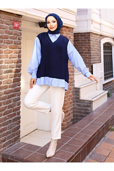 VAV Πλεκτό πουκάμισο Navy Blue - Vav