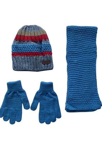 Kitti 9 -15 Years Old Boys' Beanie Inside Fleece Outside Acrylic Scarf Beanie Gloves 3-Piece Set Dark Blue / Red