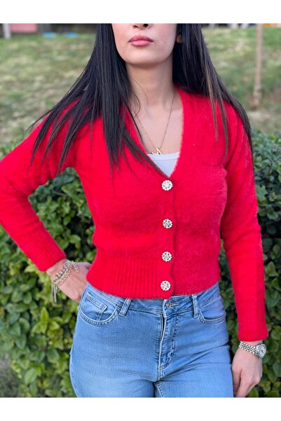 Butik Yumoş Women's Plush Cardigan - Buttoned, Crop Cardigan